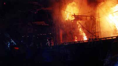 Pirate ship in flames